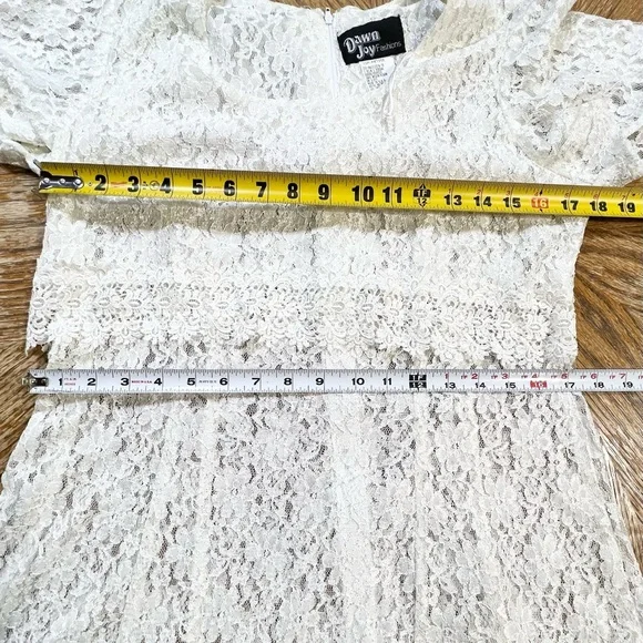 VINTAGE 80s lace corset tie back midi dress formal floral embroidery nylon white - Picture 10 of 11